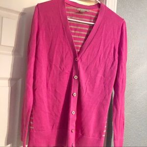 Banana Republic Pink Cardigan with Cream Stripes